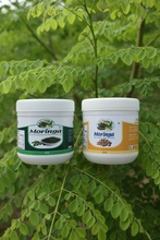 Load image into Gallery viewer, jars of moringa leaf powder and kernel seeds for consumption 