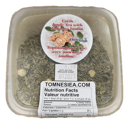Packaged herbal tea with visible label and nutrition facts. Canadian Moringa 