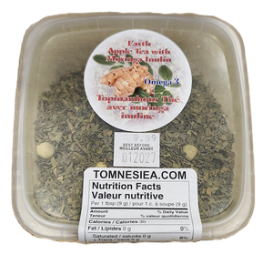 Packaged herbal tea with visible label and nutrition facts. Canadian Moringa 