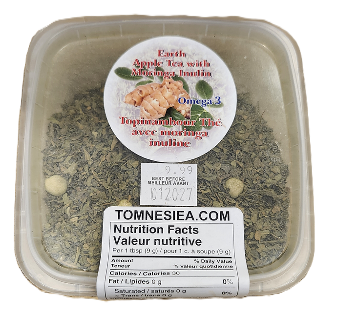 Packaged herbal tea with visible label and nutrition facts. Canadian Moringa 